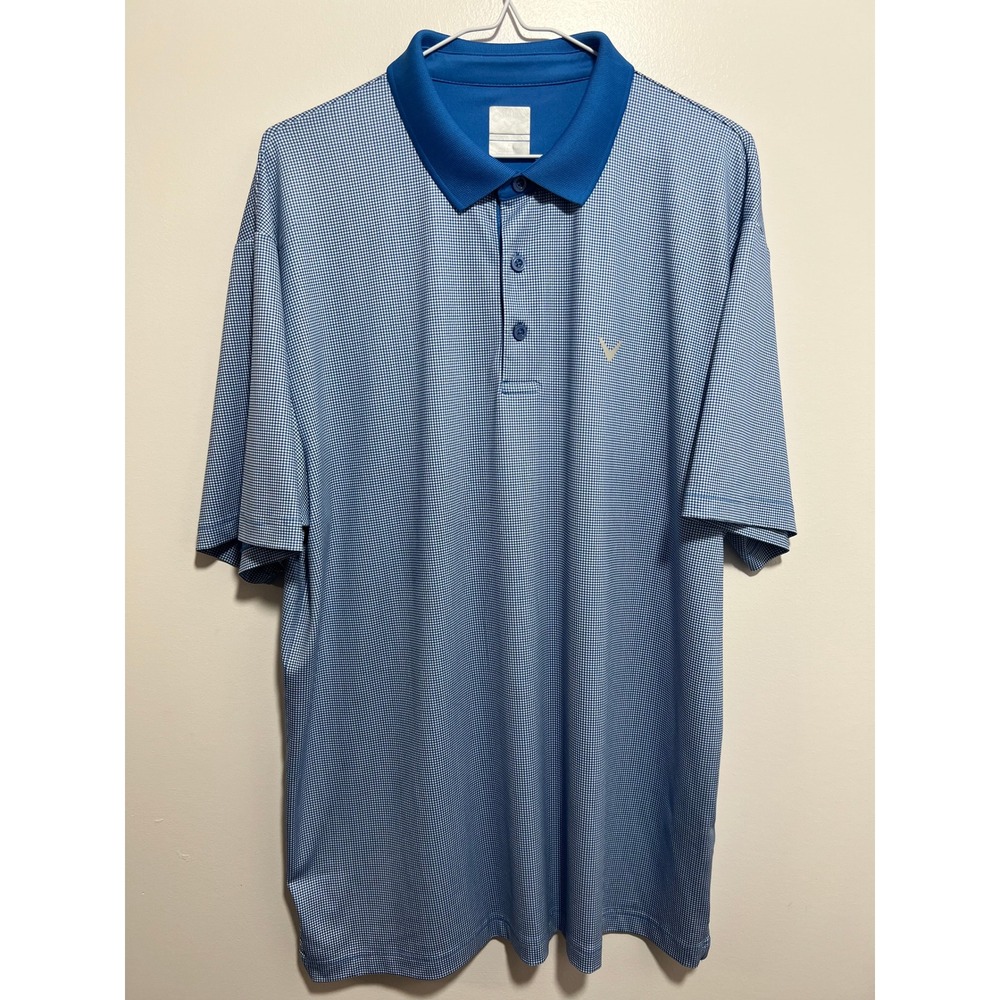 Callaway Opti-Dri Golf Polo Shirt Mens Large Blue White Micro Check Short Sleeve